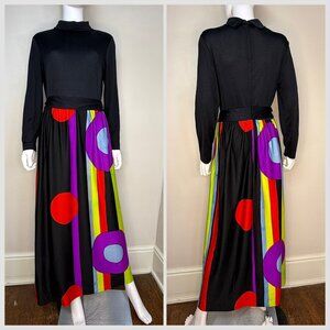 Vintage 1970s Geometric Art Maxi Dress, Edano Size Medium-Large, Jonathan Logan